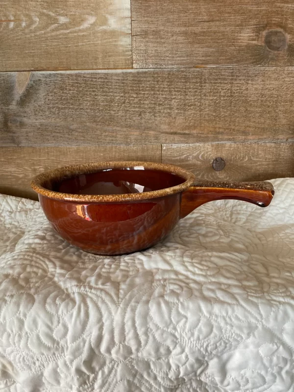 Hull Pottery brown drip pot right side