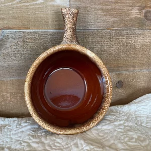 Hull Pottery brown drip pot on side