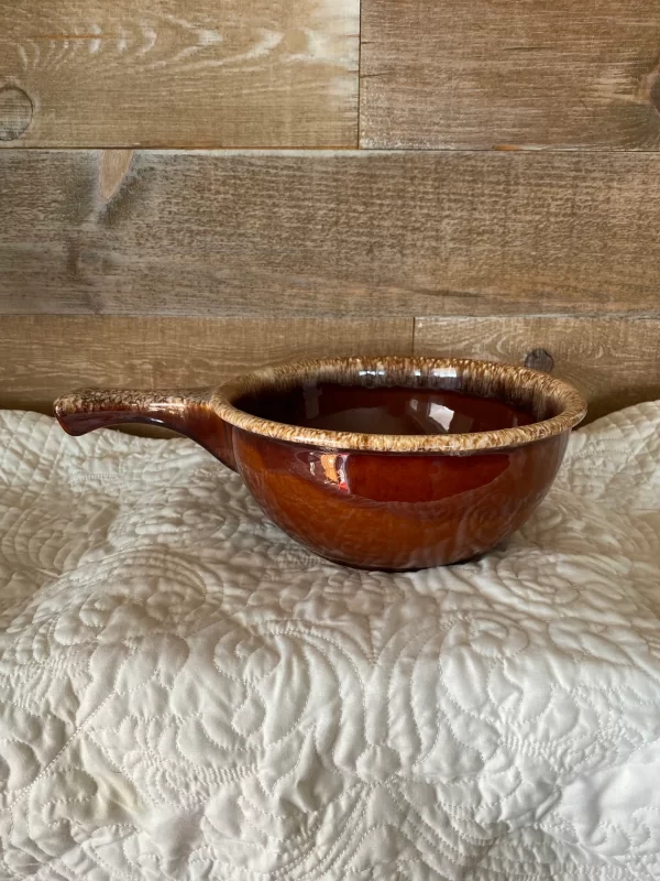 Hull Pottery brown drip pot left side