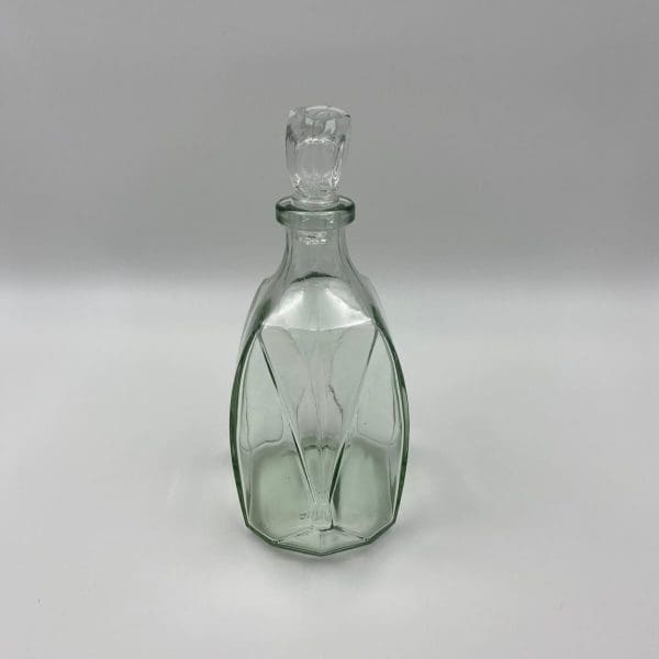 vintage whiskey decanter left side showing width and detailed glass