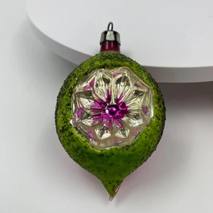 vintage Christmas ornament silver pink green texture