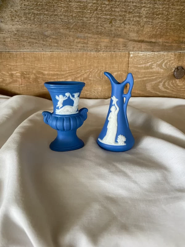 blue jasperware vase pair front