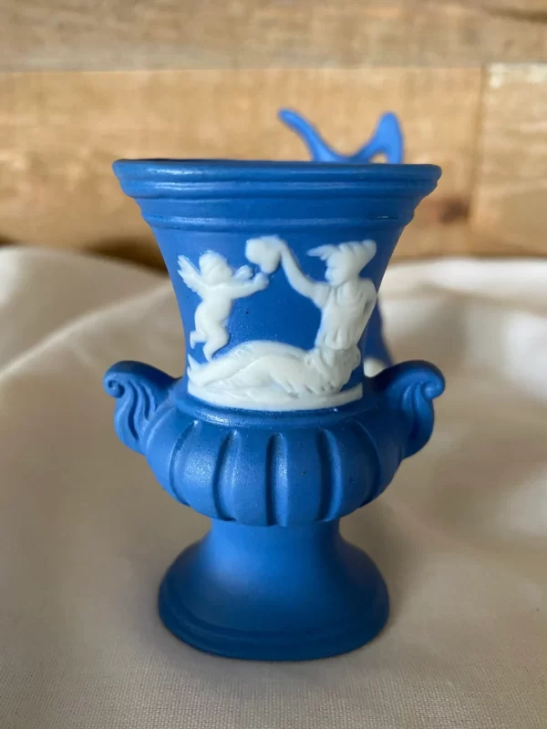 blue jasperware vase occupied japan