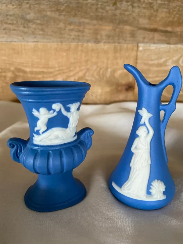 blue jasperware vase pair