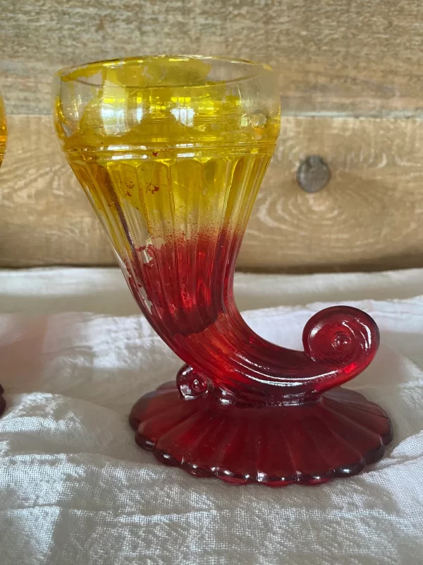 red and yellow glass vase right front close