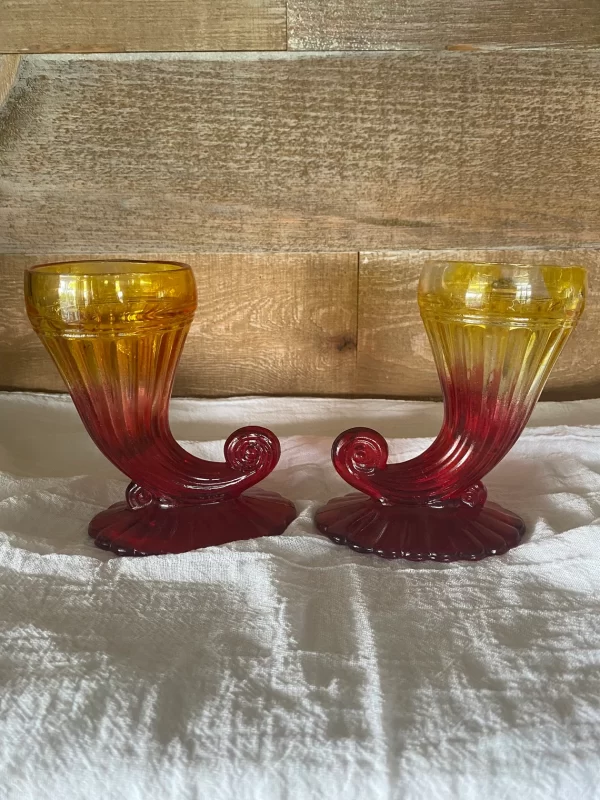 red and yellow glass vase back