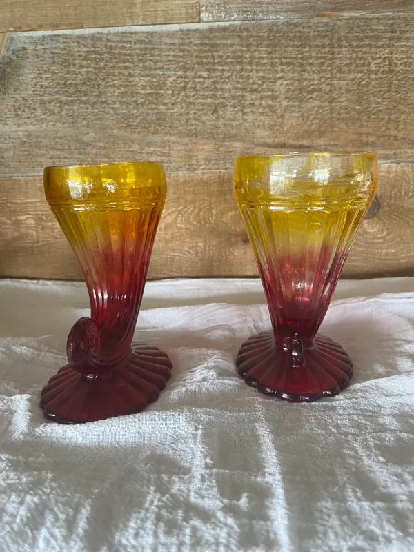 red and yellow glass vase sides