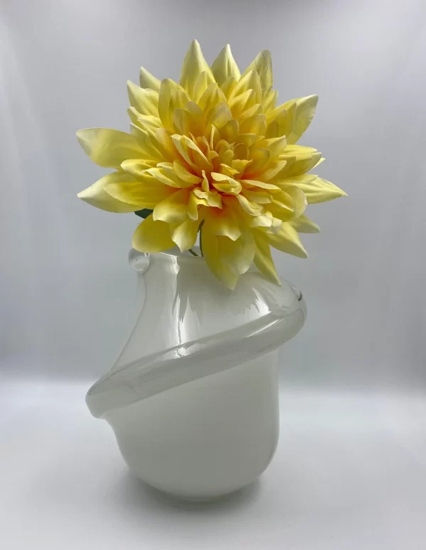 vintage white glass vase with large yellow flower