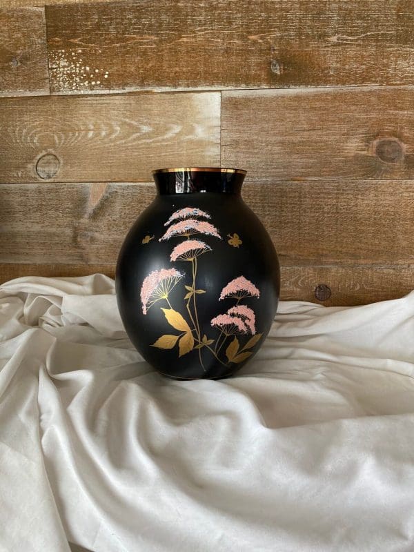 black glass vase vintage front