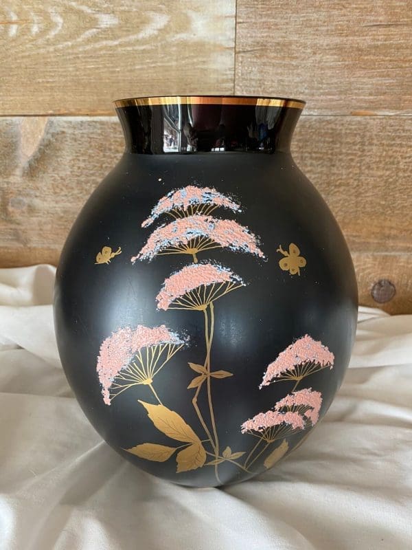 black glass vase vintage close front