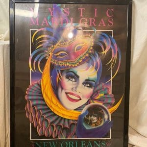 Vintage Mardi Gras posters signed Andrea Mistretta numbered 224/500 1990. Black framed