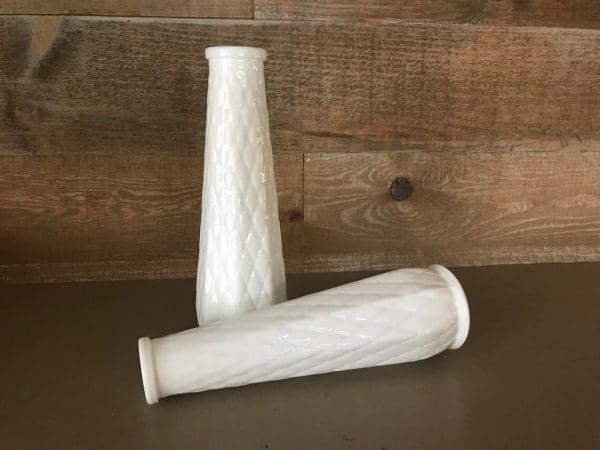 vintage white milk glass vases together