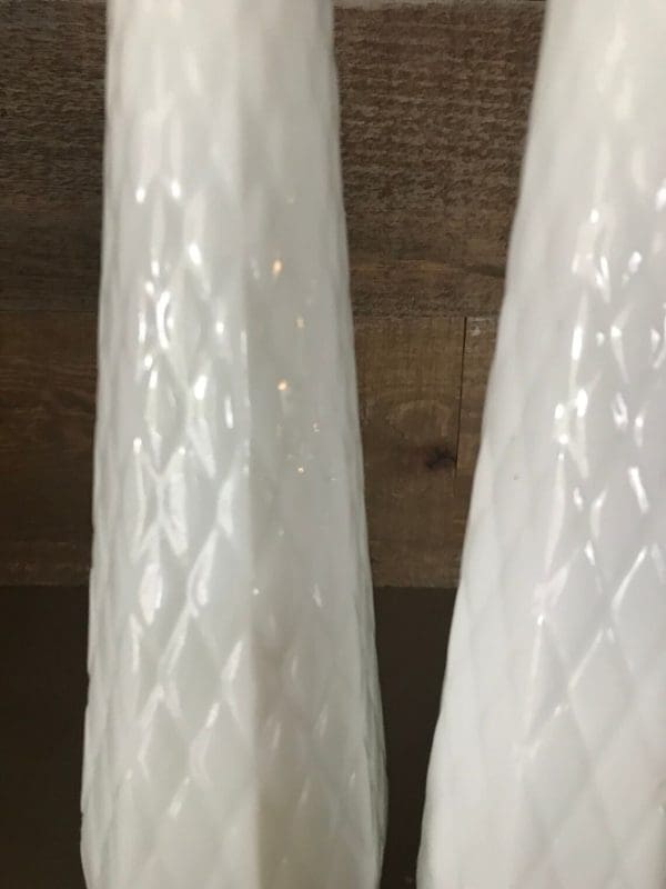 vintage white milk glass vases close