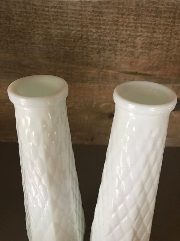 vintage white milk glass vases tops