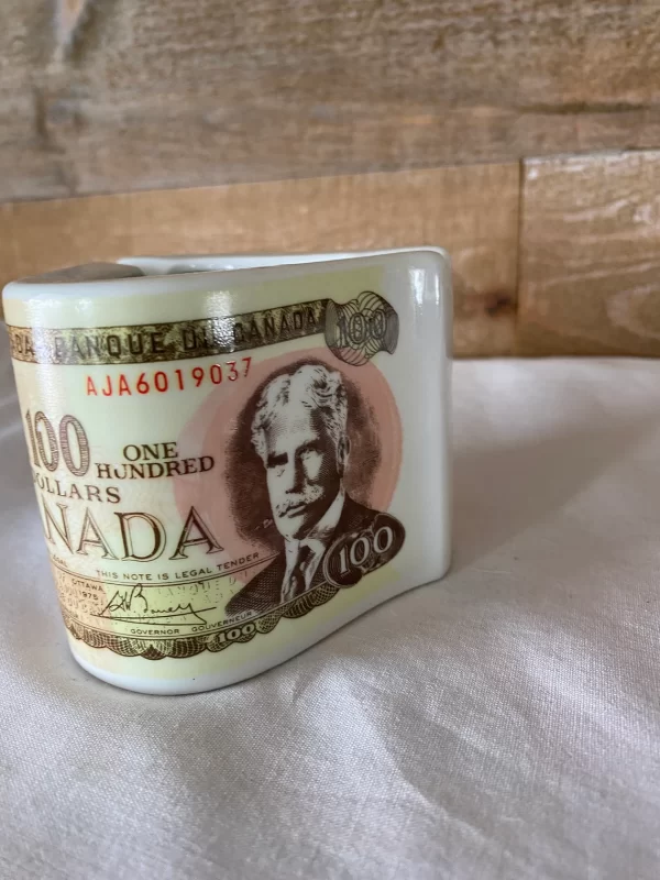 $100 bill novelty ashtray Canadian 175 hundred dollar bill ashtray side 1