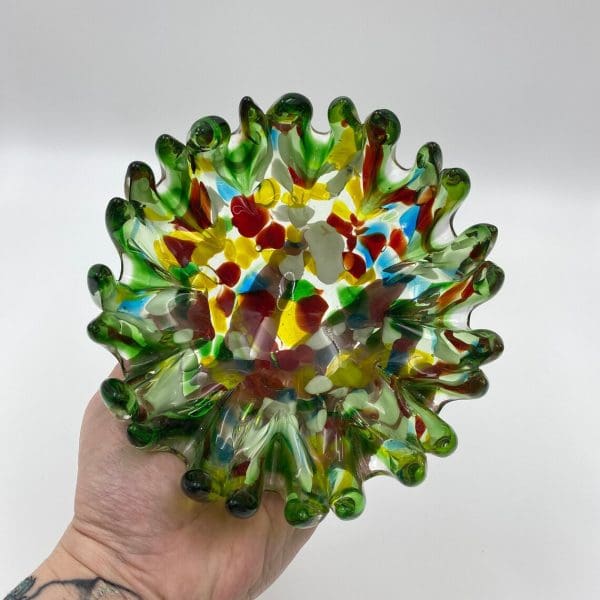 vintage Murano glass bowl Tutti Frutti finger bowl in hand to show size