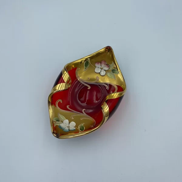 Red Murano glass Venetian gold gilded dish. Beautiful trinket dish.