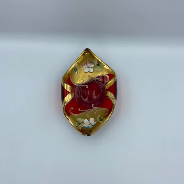 Red Murano glass Venetian gold gilded dish top view