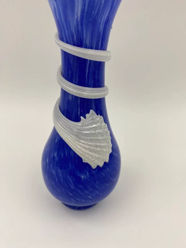 vintage blue murano glass vase applied glass