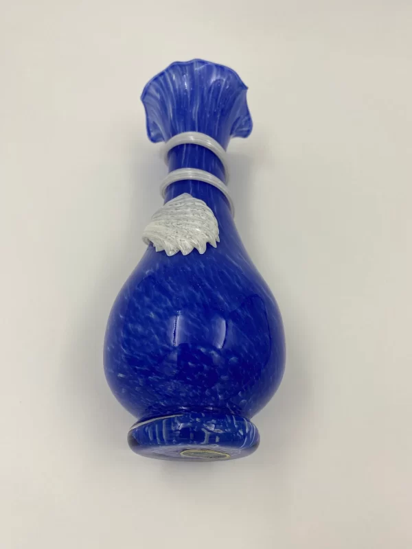 vintage blue murano glass vase laying showing base