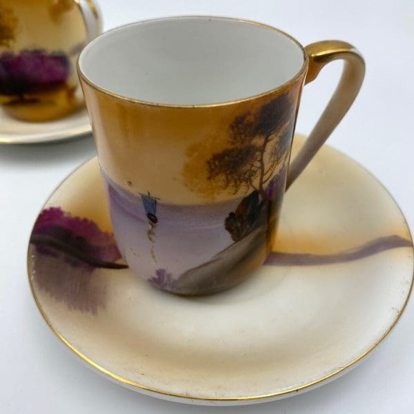 vintage Noritake China lake scene with trees orange purple gold