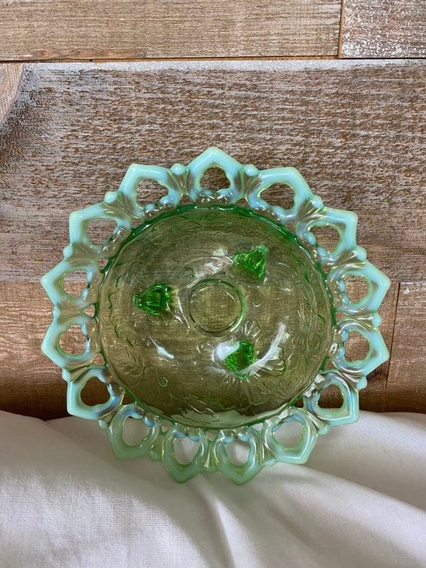 Northwood opalescent glass green bowl