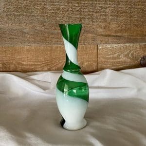 vintage small green glass vase turned