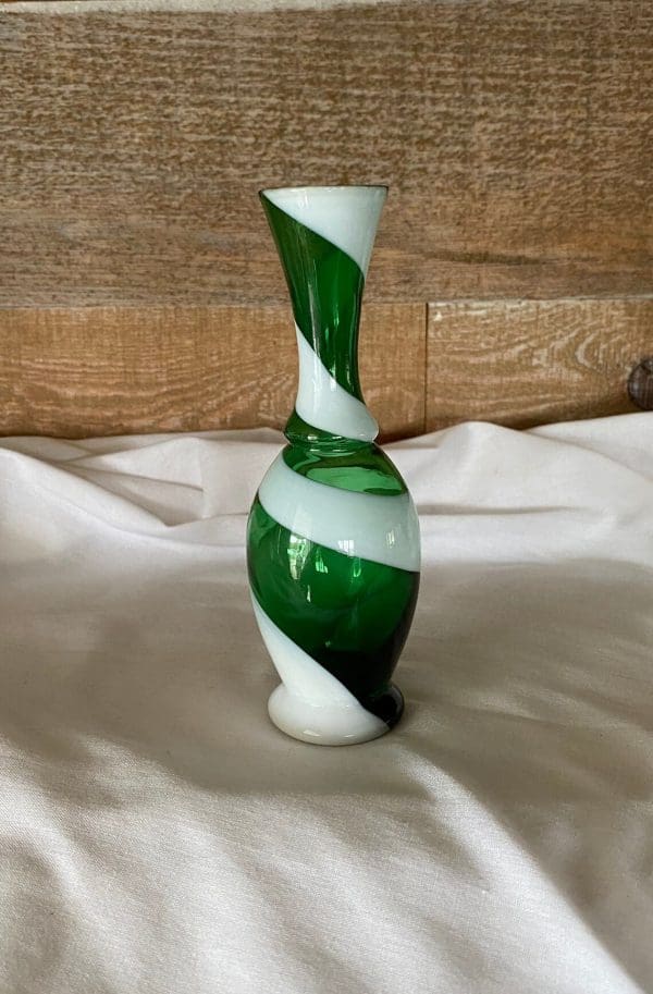 vintage small green glass vase unique color combo