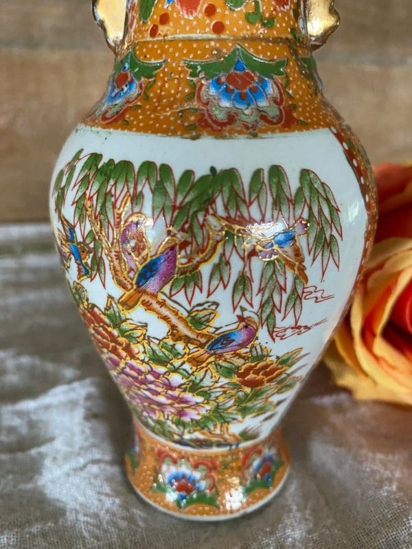 vintage bird vase close backside