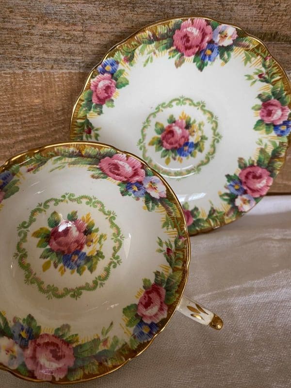 Paragon tea cup and saucer floral close up of tea cup and saucer