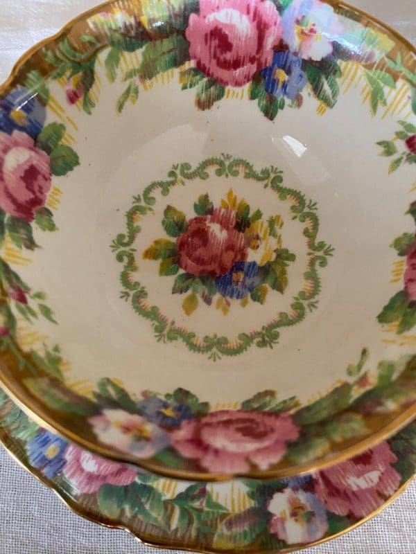 Paragon tea cup and saucer floral top view of tea cup looking down