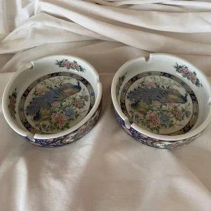 Peackock ashtrays vintage set of two porcelain