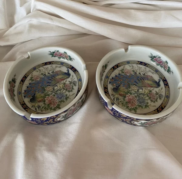 Peackock ashtrays vintage set of two porcelain