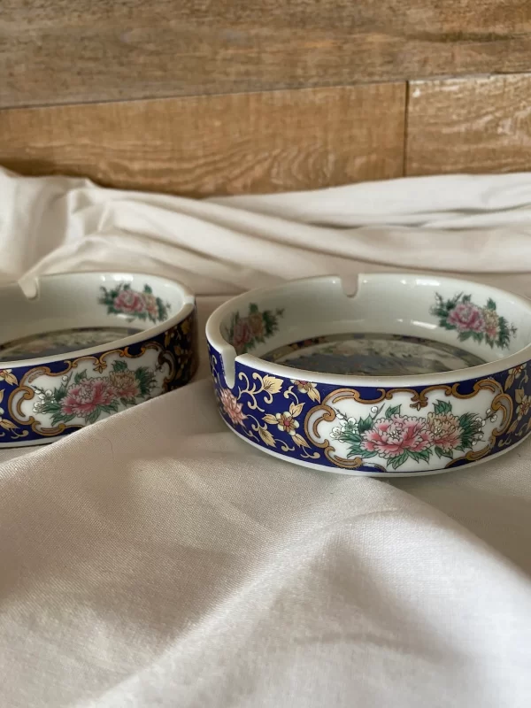 Peackock ashtrays vintage set of two porcelain set side by side