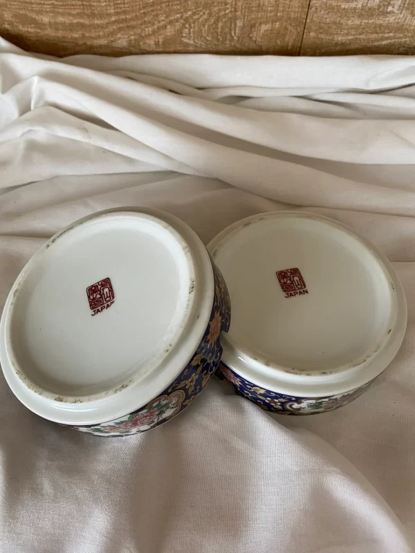 Peackock ashtrays vintage set of two porcelain showing bottoms