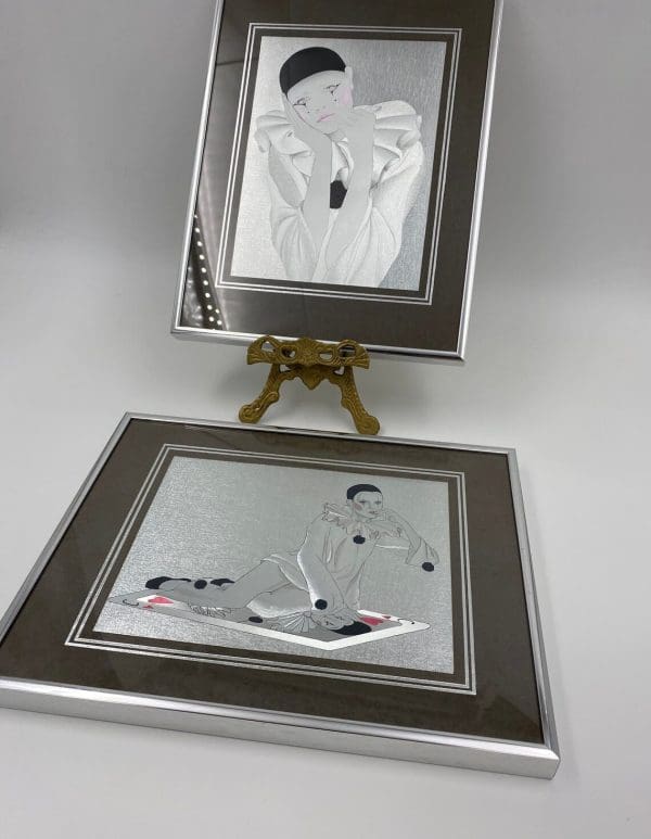 vintage foil art pair of mime clowns framed