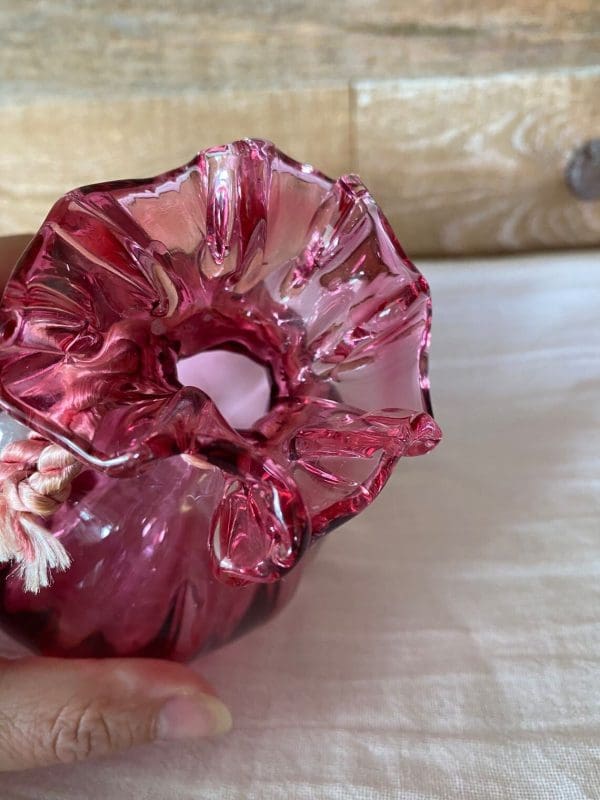 pink glass vase vintage close top