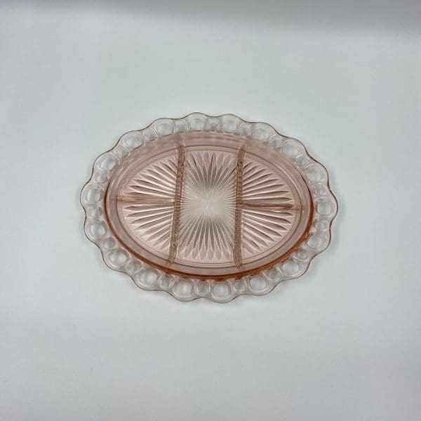 pink depression glass platter top