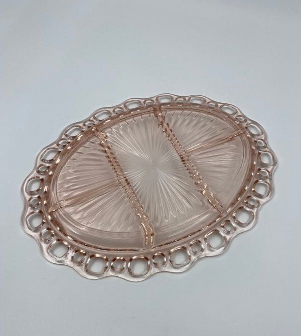 pink depression glass platter bottom