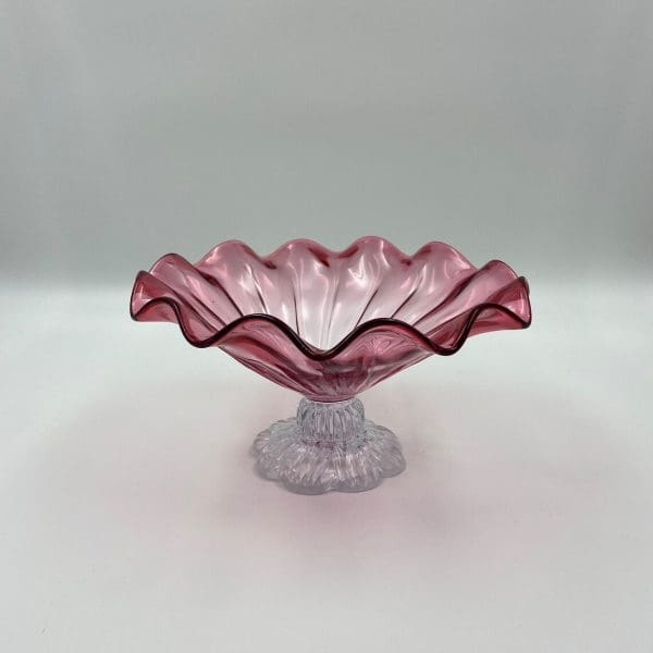 glass pedestal bowl pink on clear base