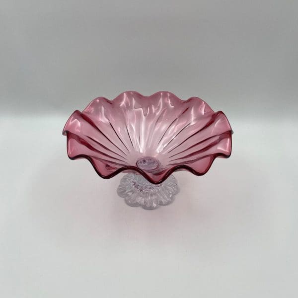 glass pedestal bowl pink bowl with clear glass base hand blown