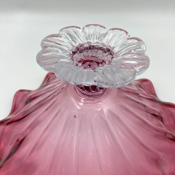 glass pedestal bowl close of clear glass base floral shaped