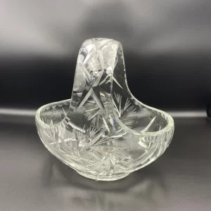 vintage crystal basket with handle left side