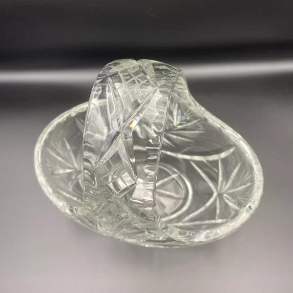 vintage crystal basket with handle top view