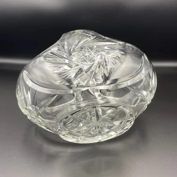 vintage crystal basket with handle bottom