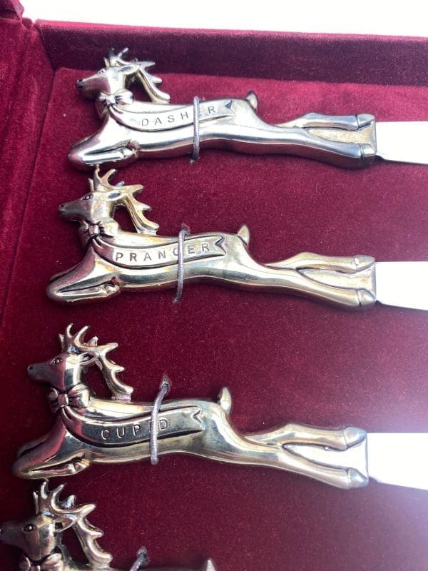 Christmas butter knives reindeer handle Prancer, Cupid, Dasher