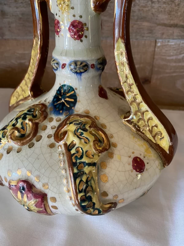 vintage majolica vase close raised design