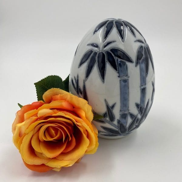 vintage porcelain eggs with with blue bamboo large