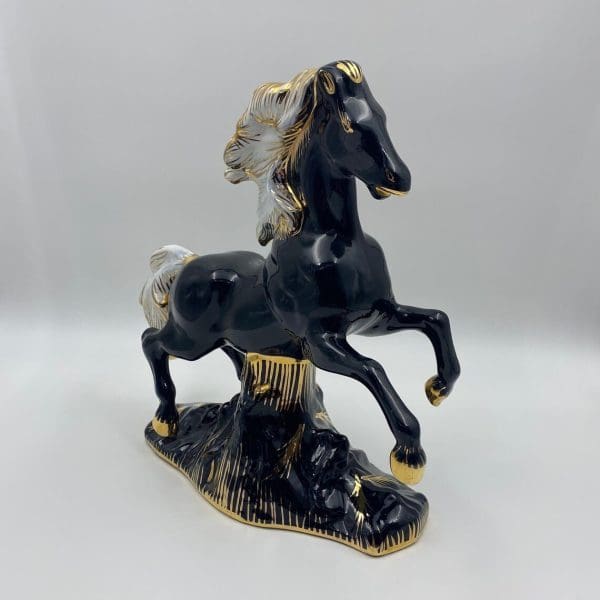 vintage porcelain horse figurines black gold white large size