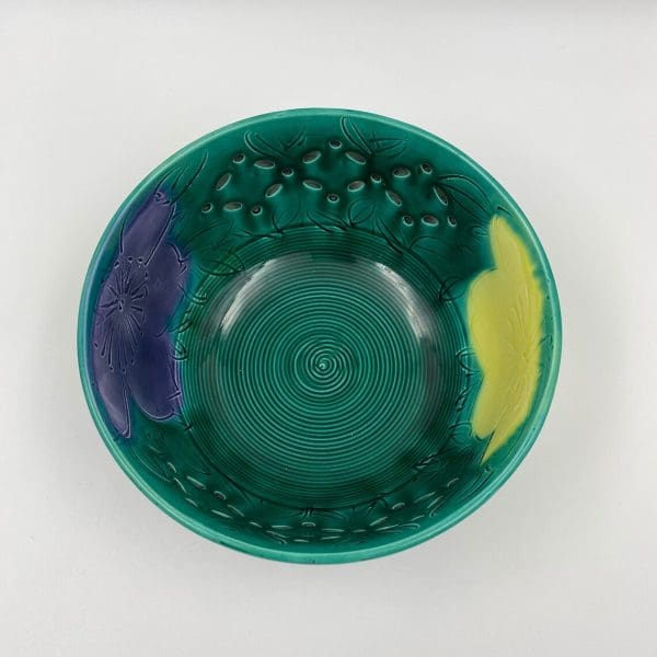 vintage green pottery bowl inside